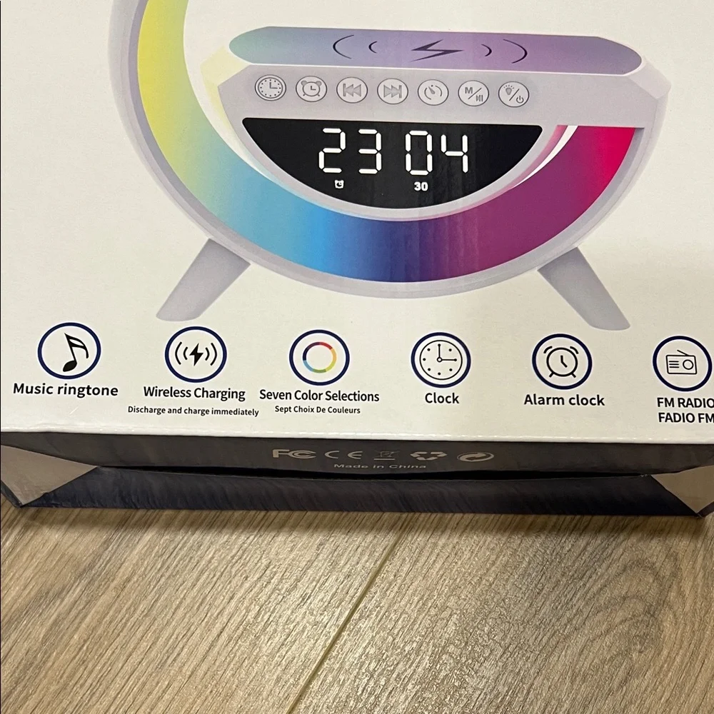 BT-3401 LED Wireless Charging Speaker with Clock - White